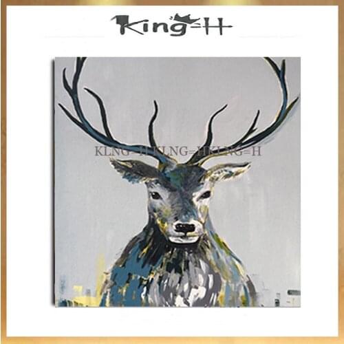 Decorative Deer Head Wall Oil Painting Animal Art Handmade Paintings Wall Hanging Canvas Art Wall Pictures For Restaurant
