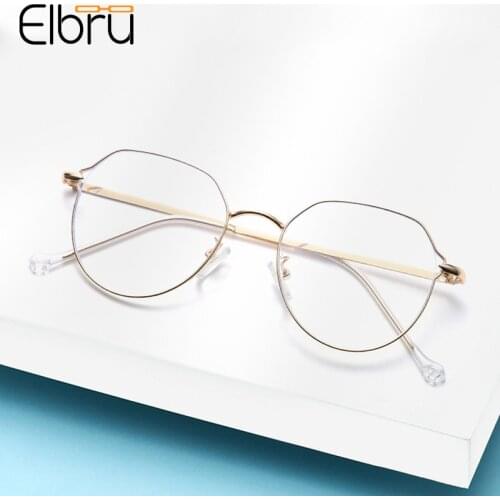 Elbru New Alloy Anti Blue Light Glasses Frame Women Men Ultralight High Quality Plain Eyeglasses Metal Temple Colorful Eyewear