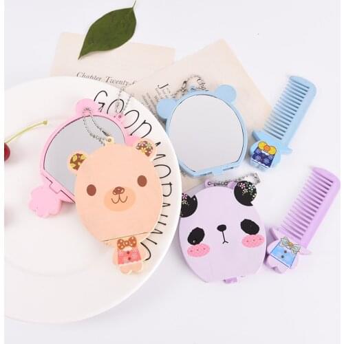 GU47 Cartoon Animal Big Face Small Mirror Portable Makeup Mirror Comb for women 1 Pcs Cute Mini Pocket Makeup Mirror