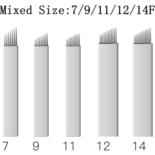 50 PCS Microblading Needles Mixed Sizes 7/9/11/12/14F Permanent Makeup Blades Manual Eyebrow Tattoo Needles For Tattoo Pen Free