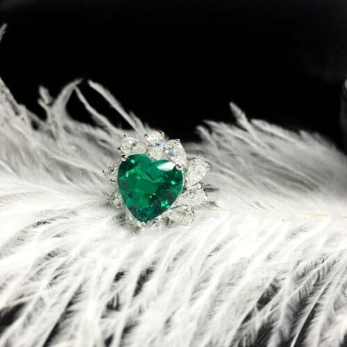 5ct AAA Lab Created Colombian Emerald Heart Emgagement Ring Real Solid 14k White Gold with Pear Moissanite for Women