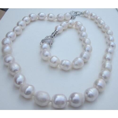 Beautiful 12-13mm natural white pearl necklace 18inch bracelet 8inch sets