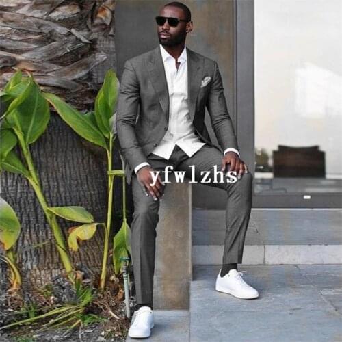 Handsome Two Buttons Groomsmen Peak Lapel Groom Tuxedos Mens Wedding Dress Man Blazer Prom Dinner (Jacket+Pants+Tie) A211