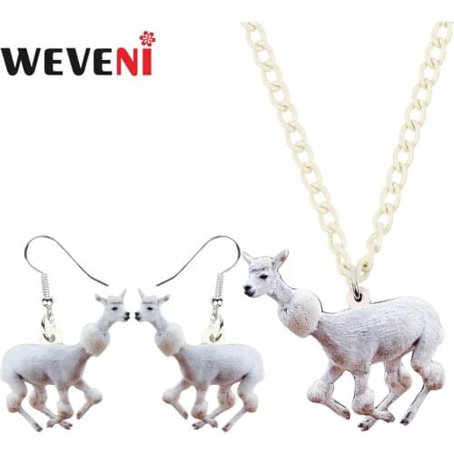 WEVENI Acrylic Jewelry Set Funny Alpaca Necklace Earrings Collar Fashion Animal Pendant For Women Girls Gift Charms Decoration