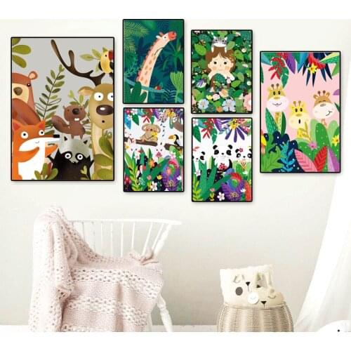 Wall Art Canvas Painting Cartoon Zoo Monkey Bear Girafee Flamingo Nursery Nordic Posters And Prints Wall Pictures For Kids Room