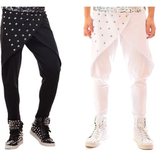 2020 New Jazz Dance Harem Pants For Men Rock Bar Dj Dancers Stage Original Singer Rivets Hip Hop Trousers Hairstylist BD117
