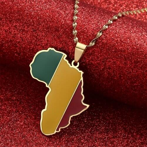 Africa Map & Mali Map Pendant Necklaces Gold Color Jewelry Map African Map Gift