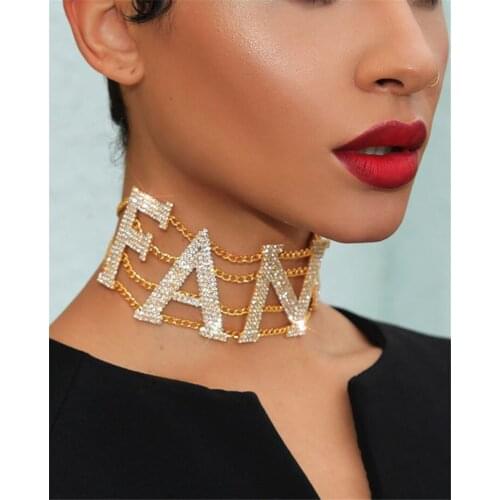 High Quality Rhinestone Choker Necklace Letter for Women Wide Crystal FANCY Choker Necklace Collar Statement Party Body Jewelry