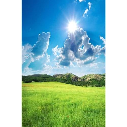 Grassland Mountain Sun Cloud Photography Backdrop Vinyl Backgrounds for Children Baby Portrait Scenery Photoshoot Photo Studio