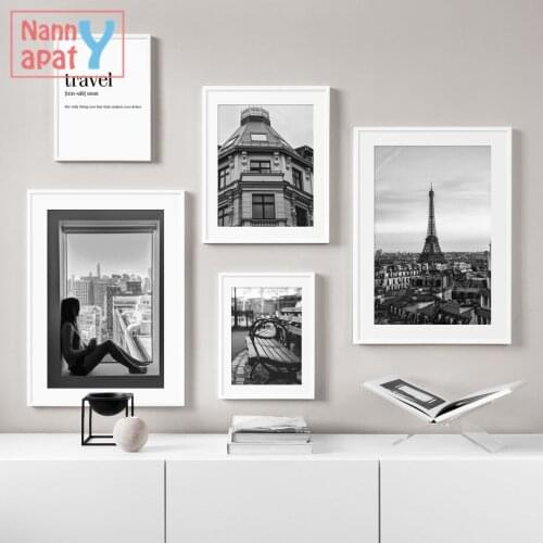 Retro Black And White Paris Tower Street Chair Girl Wall Art Canvas Painting Nordic Posters Wall Pictures Living Room Decoration