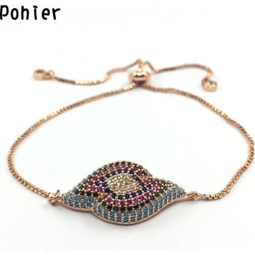 Pohier Luxury Jewelry Women Bracelets Fashion Chain Bracelets Charms Micro Pave CZ Turkey Blue Evil Eye Bracelets for Gift