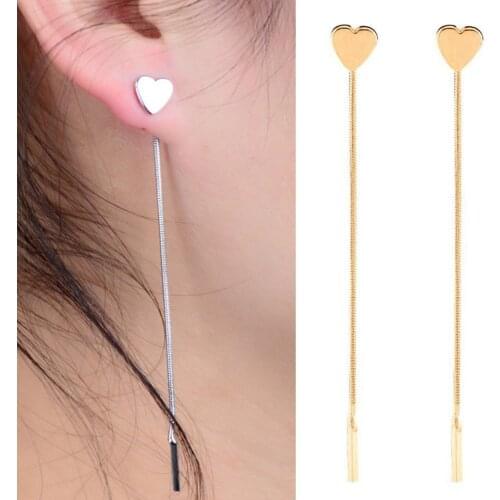1 Pair Love Heart Long Earrings Tassel Chain Earrings Metal Gold-color Heart Dangle Earrings For Women Fashion Jewelry