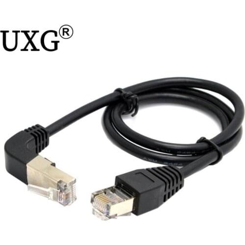Down Angled 8P8C STP Cat 5e Lan Ethernet Network Patch Cord 90 Degree to Straight Cable 50cm
