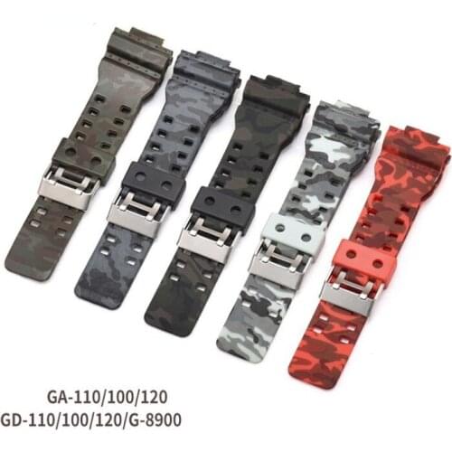 16mm Silicone Watchband for Casio G-Shock GA-110 GA-100 GA-120 Camouflage Rubber Waterproof Men Watch Band Strap for G Shock