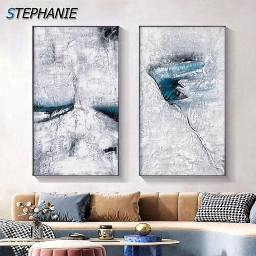 Nordic White Canvas Painting Abstract Blue Black Ink Wall Art Pictures Fashion Posters N Prints for Living Room Home Decoration