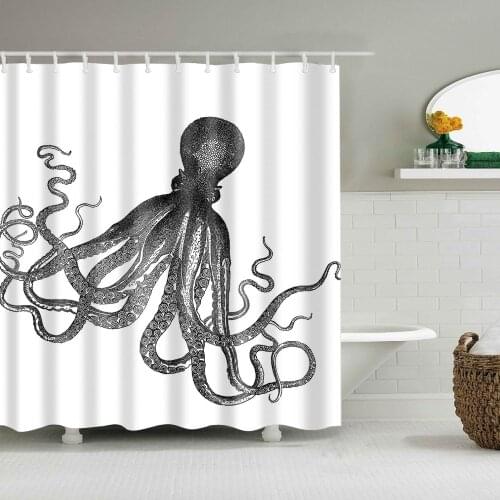 Mediterranean Style Sea Animals Octopus Printed Bathroom Shower Curtains Frabic Waterproof Polyester Bath Curtain With Hooks