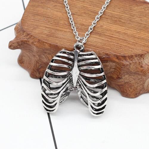 Vintage Corlour Metal Bone Necklace Human Rib Cage Anatomy Statement Pendants Choker Skull Jewelry Colar Drop Shipping