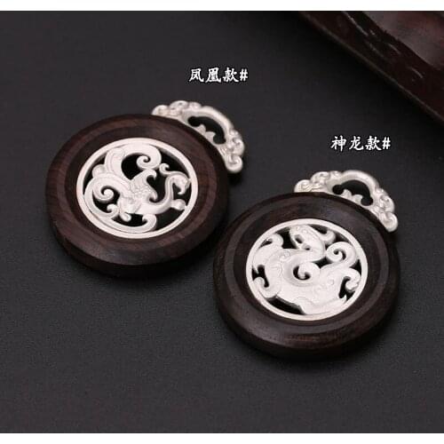 Wholesale S990 Pure Silver Fashion Jewelry Silver Silver Lucky Dragon And Ebony Retro Round Pendant Men And Women Pendant