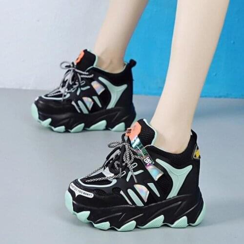 Women Platform Sneakers 2021 Summer Breathable Mesh Shoes Women Wedges Heels Casual Shoes 10 CM Thick Sole Trainers White Shoes