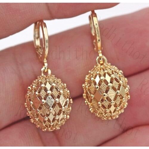 Filled Earrings Rhombus Hollow Sphere Dangle Fashion Women Stud Hoop