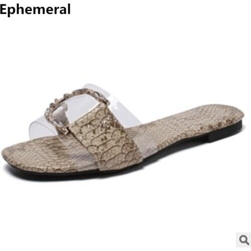 Women Mesh Snake Texture Slippers Open Toe Clear Slides Summer Shoes Outdoor Brand New Plus Size 34-43 Camel Black White Lovely