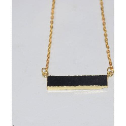 Natural Black Obsidian Rectangle Chain Necklace Female 2019 Gold Bezel Plating vintage gem stone connector necklace for women
