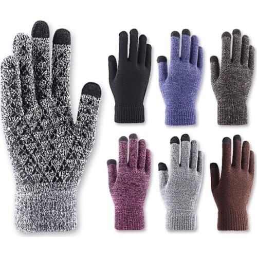 Winter Knitted Gloves Men Touch Screen Fashion Male Mitten Thicken Warm Solid Business Gloves