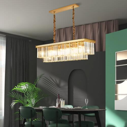 Gold Chandelier Lighting Living Room Bedroom Led Crystal Chandeliers Rectangle Kitchen Luxury Hanging Lamp