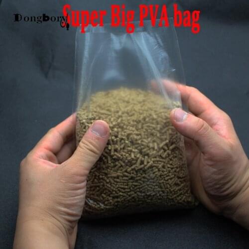 50PCS 15X20cm Super Big Water Soluble PVA bag Carp Fishing Tackle Water Dissolving PVA Bags for Fishing Feeder Coarse Bait Bag