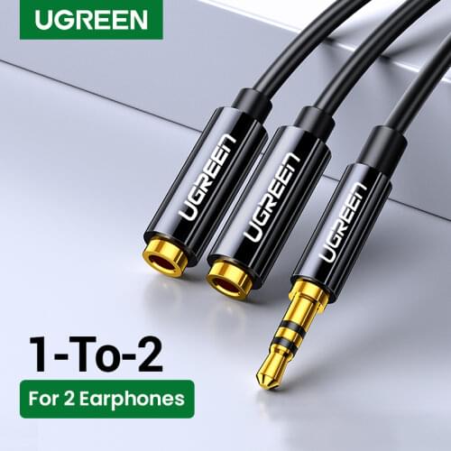 UGREEN 3.5mm Y Audio Jack Splitter Extension AUX Cable Headphone 3.5mm Male to 2 Port 3.5 Female for iPad PC MP3 Players Adapter