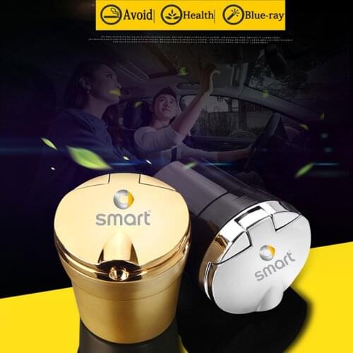 Car Ashtray With Blue LED Light Metal Liner Car LOGO styling Accessorie For Smart 451 brabus Smart 453 fortwo forfour