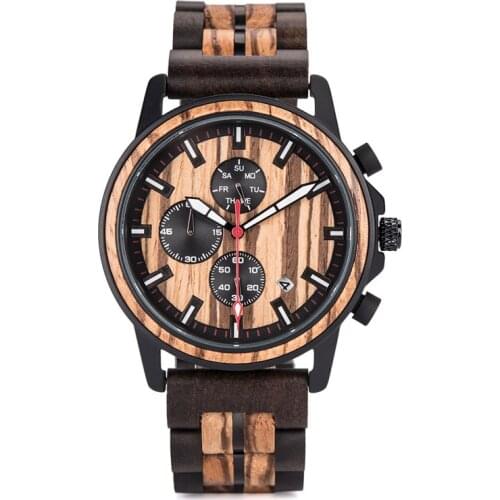 Relogio Masculino VICVS Wooden Watch Men Top Brand Luxury Stylish Chronograph Military Watches in Wooden Box reloj hombre