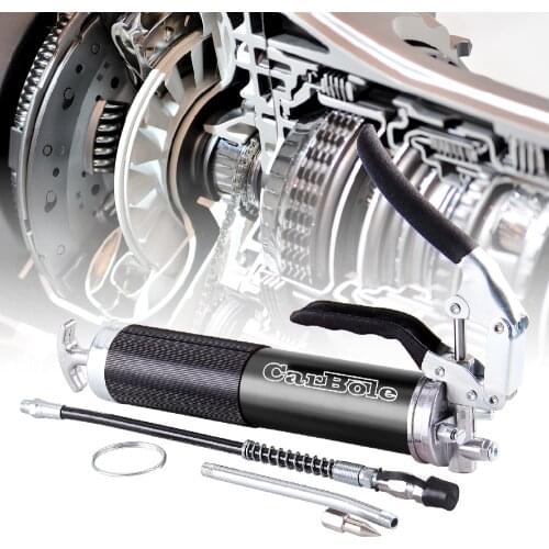 Black Heavy Duty Grease Gun 6000PSI 400cc 14Oz Cartridge Manual Pistol Grip Handle 12" Flex Hose And A 5-1/2" Metal Extension