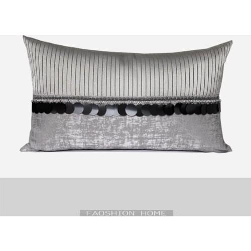 Gray Stripe Stitching Center Decorative Sequin Waist Pillowcase Pillow Case Home Hotel Office Sofa Cushion Cover 30x50cm