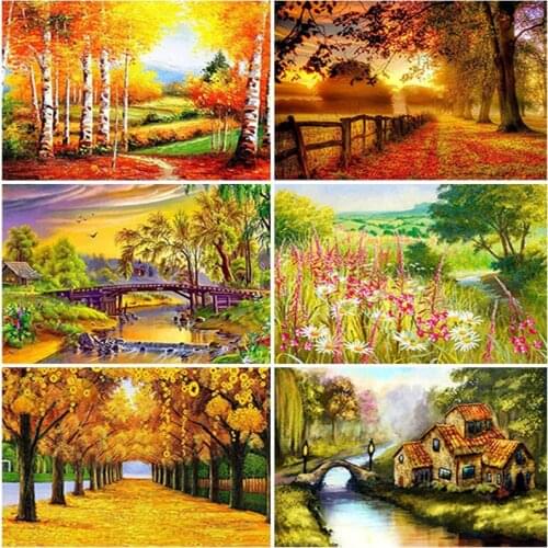 DIY Autumn Scenic 5D Diamond Painting Full Round/Square Rhinestone Mosaic Diamante Embroidery Cross Stitch Wall Art Home Gift