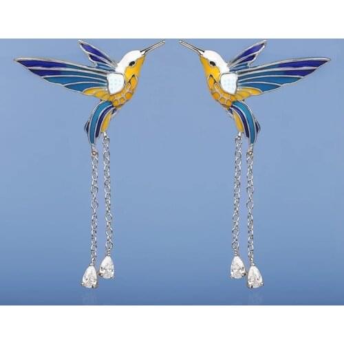 Bird Colorful Resin Tassel Long Earrings For Women Vintage Personality Elegant Womens Drop Earring Female Jewelry Gift