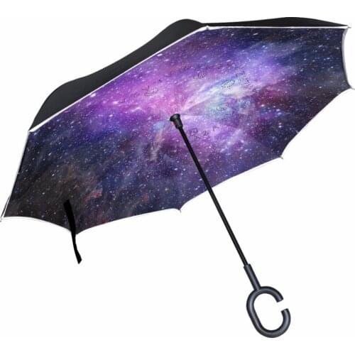 Reverse Galaxy Sky Double Layer Inverted Umbrella Self Stand C-Hook Long Handle For Car Manual Open Way Sun/Rain Umbrella
