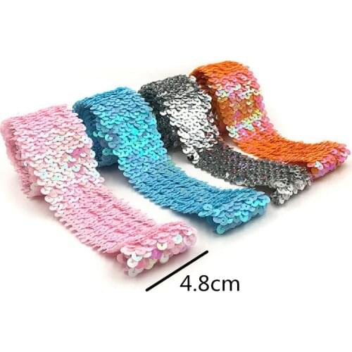 YACKALASI 9 Yds Stretchy Sequined Lace Band Elastic Dance Wear Trims Sequins Embroidered Belt 4.8CM Wide