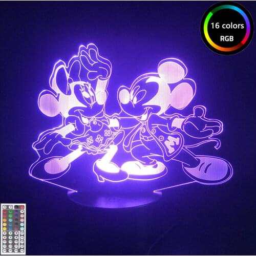 Disney Figurine Dance Mickey Minnie Mouse Baby LED Night Light Cartoon Nightlamp for Children Brithday Xmas Gift Bedroom Lampara