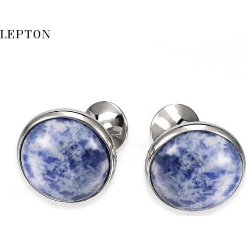 Hot Sale Spot stone Cufflinks for Mens Lepton Low-key Luxury Blue Spot Stone Cufflinks Mens Shirt Cuff links Relojes gemelos