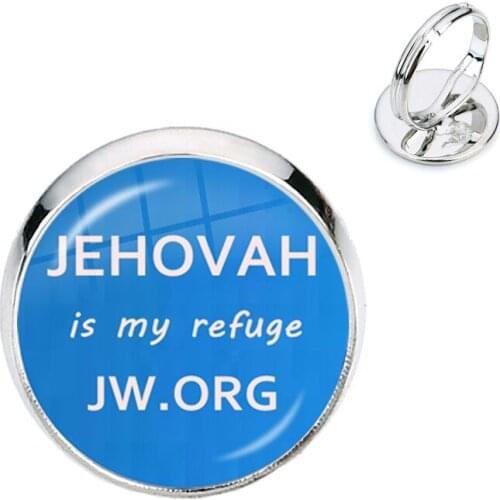 Jehovah Is My Refuge JW.ORG Adjustable Rings 16mm Glass Cabochon Silver-plated Ring Catholicism Jewelry For Kids Gift