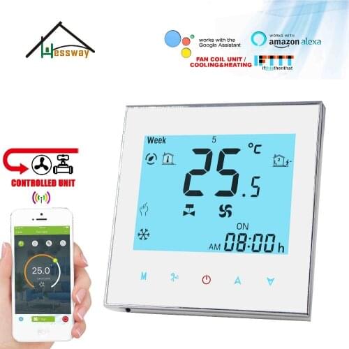 HESSWAY TUYA NC NO switch WIFI thermostat regulator temperature controller 2 pipes heating cooling for fan coil unit 3 speed