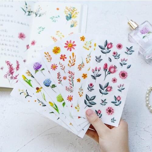 1PC Cute Plant Stickers Kawaii Flowers Stationery Sticker PVC Adhesive Sticker For Kid DIY Scrapbooking Diary Albums Supplies