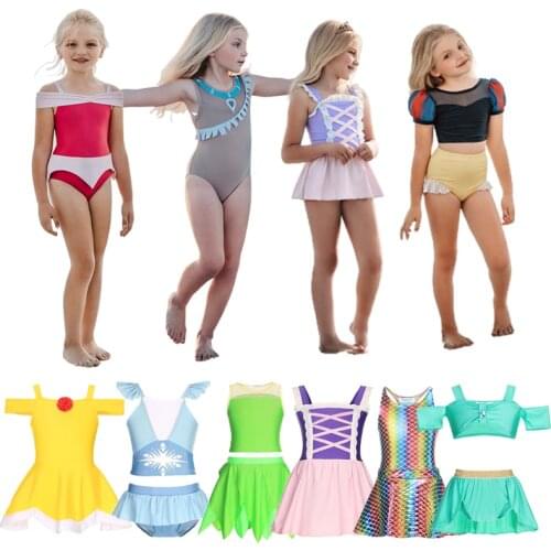 Elsa Anna Girls Princess Swimsuit Aurora Jasmine Swiming Girl Swimwear Mermaid Beachwear Children Bathing Suit Snow White Bikini