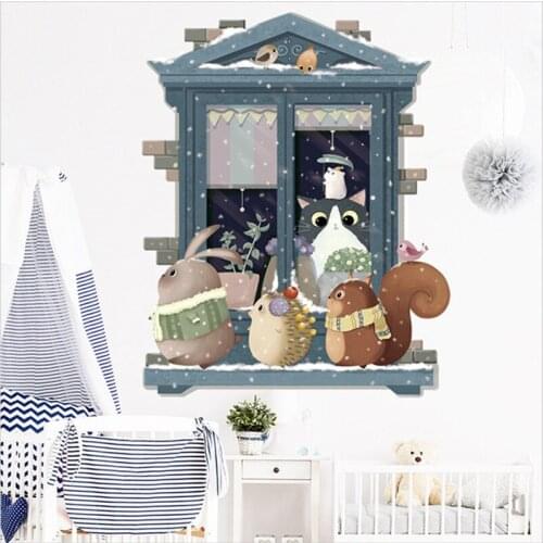 Nordic Style Bunny Owl Window Wall Sticker Children Room Decorative Wallpaper Sofa Background Self-adhesive Wall Mural