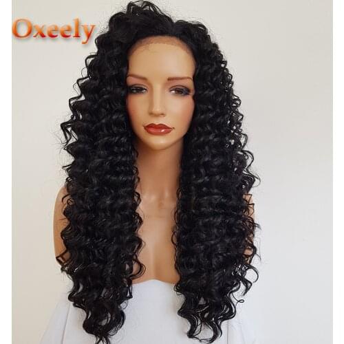 Oxeely Long Kinky Curly Wigs Synthetic Lace Front Wigs Black Curl Hair with Baby Hair Glueless Lace Front Wig for Black Women