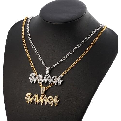 Savage Letter Necklace & Pendant Link Chain Necklace Women Stainless Steel GROSS FREAK Flame Pendant Hip Hop Jewelry for Men