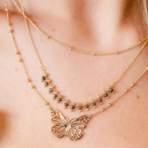 2020 New Vintage Necklaces For Women Female Fashion Colorful Bead Hollow Butterfly Pendant Necklace Jewelry Gift Wholesale