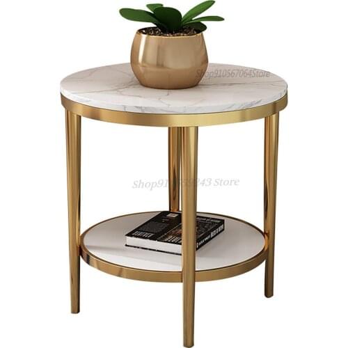 Light Luxury Marble Sofa Side Table Living Room Small Round Table Simple Modern Corner Table Balcony Corner Coffee Table Nordic