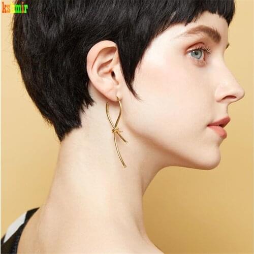 Kshmir 2020 Winding Knot Unique Long Earrings Female Jewelry Lines Gold Metal Gold Brass New Korean Simple Geometric Women